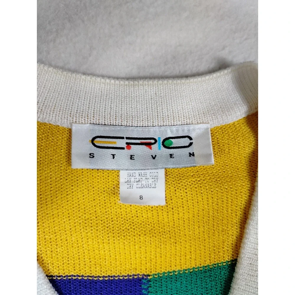 Vintage Eric Stevens Sweater Top Womens 8 Multicolor‎ Colorblock Cardigan 80s